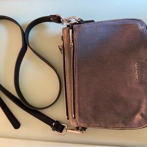 Calvin Klein Denim Double Crossbody Bag with Metallic Accents